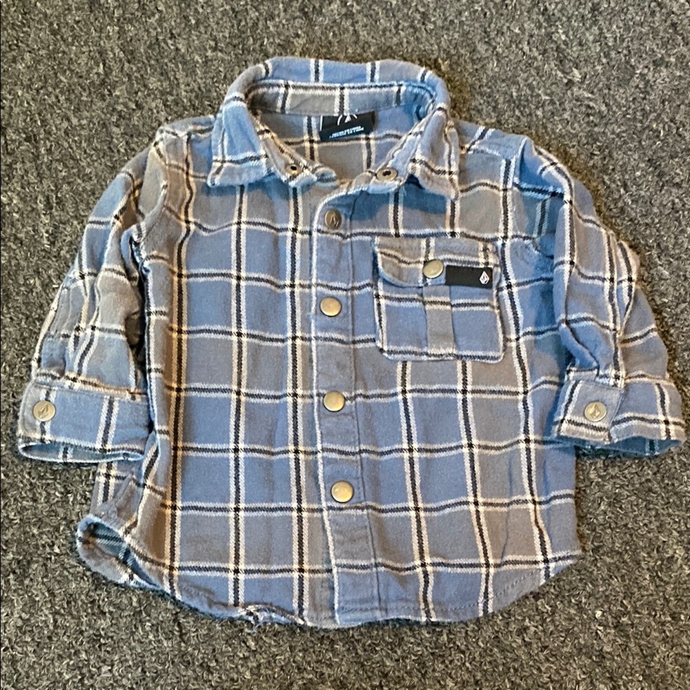 Volcom Kids Blue and White Plaid Button Down Shirt